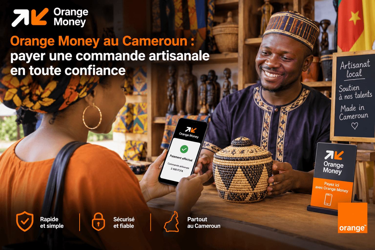 Paiement Orange Money d’une commande artisanale au Cameroun